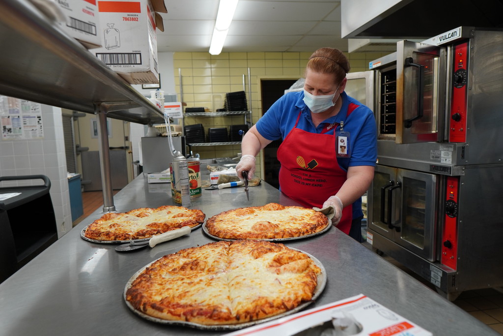 Tonawanda Middle School kitchen pizza hot out of the oven.